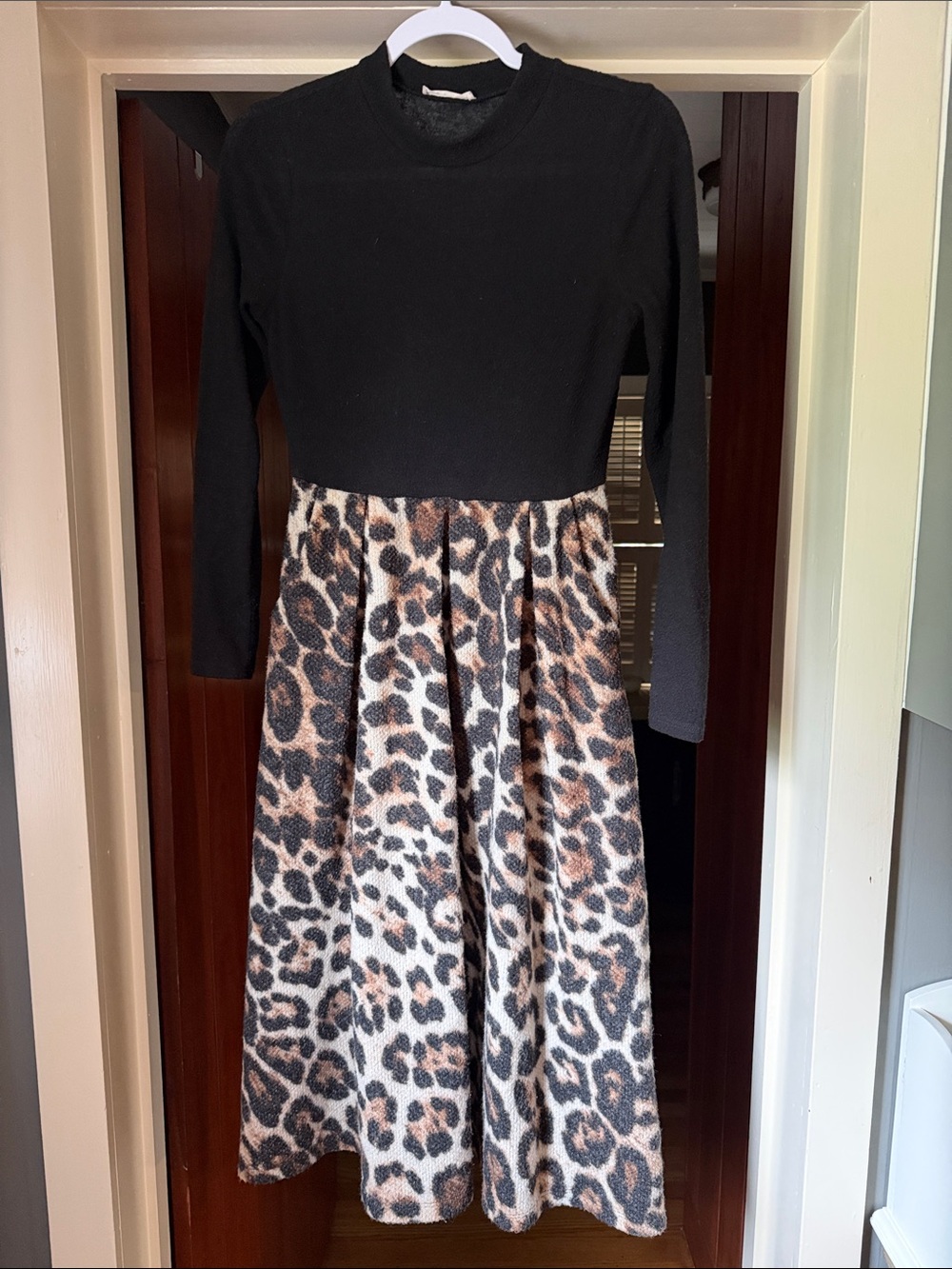 Black Top with Leopard Print Skirt Women’s Dress